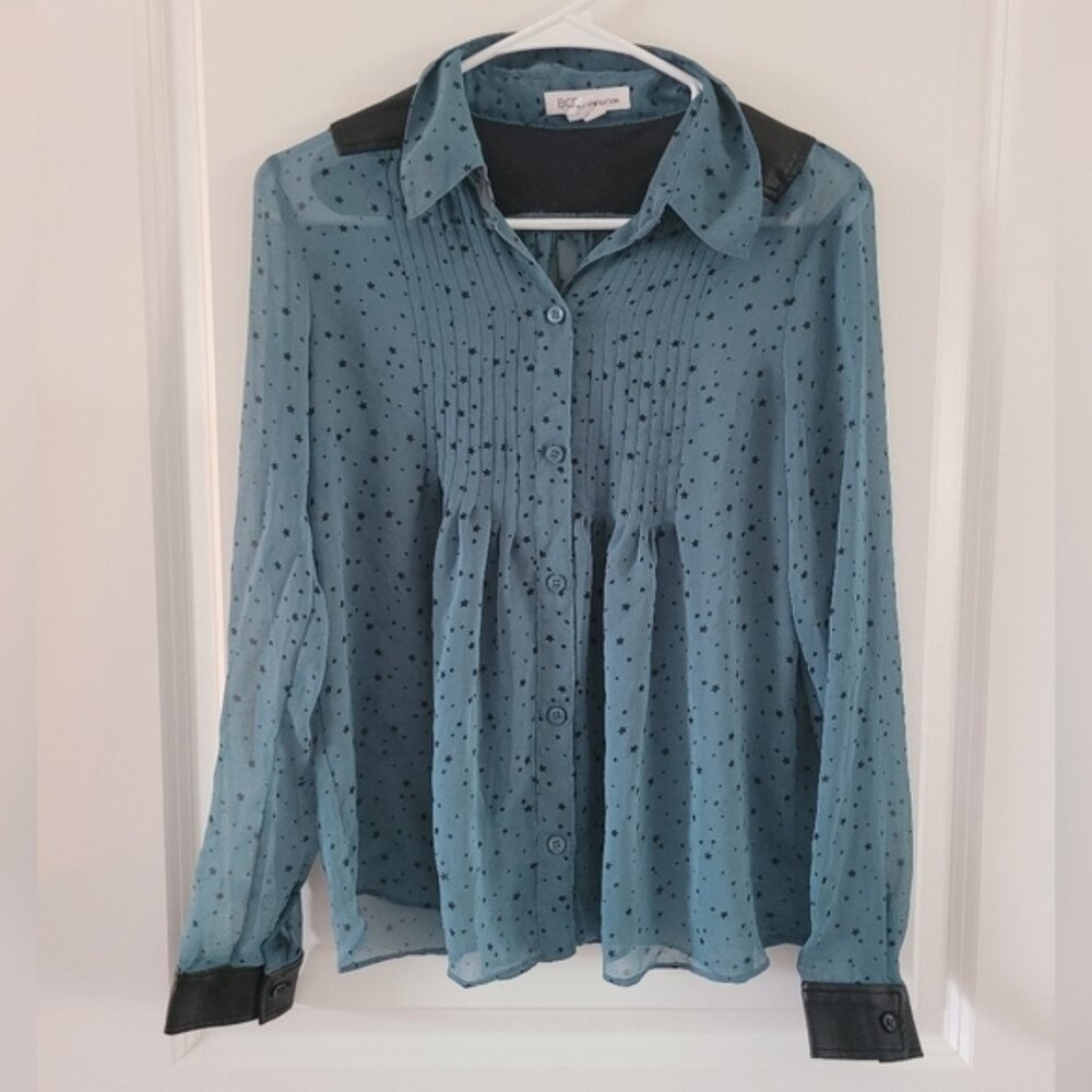 BCBGeneration Blue and Black Star Blouse Top
